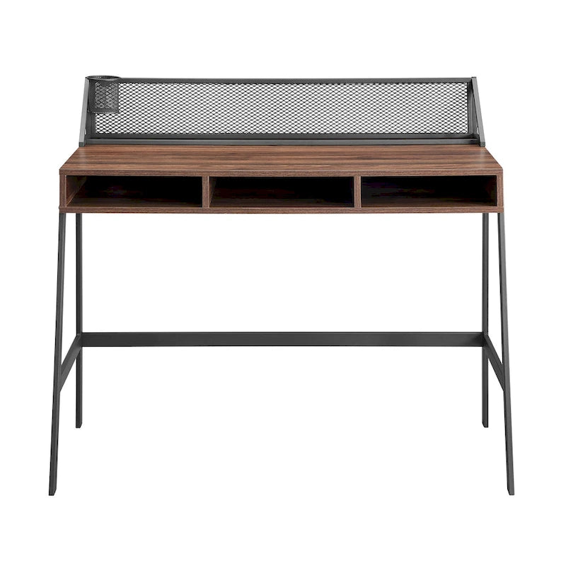 42-inch industrieel schrijfbureau met geperforeerde achterkant en opbergvakken