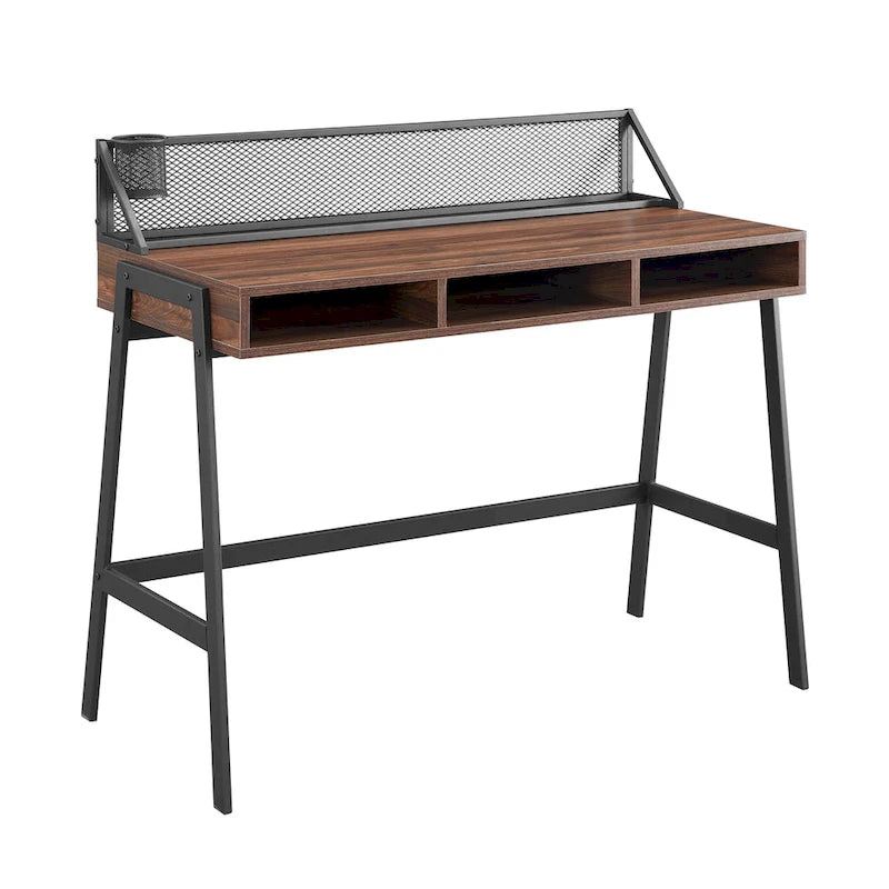 42-inch industrieel schrijfbureau met geperforeerde achterkant en opbergvakken