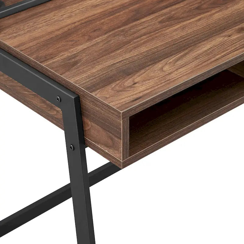 42-inch industrieel schrijfbureau met geperforeerde achterkant en opbergvakken