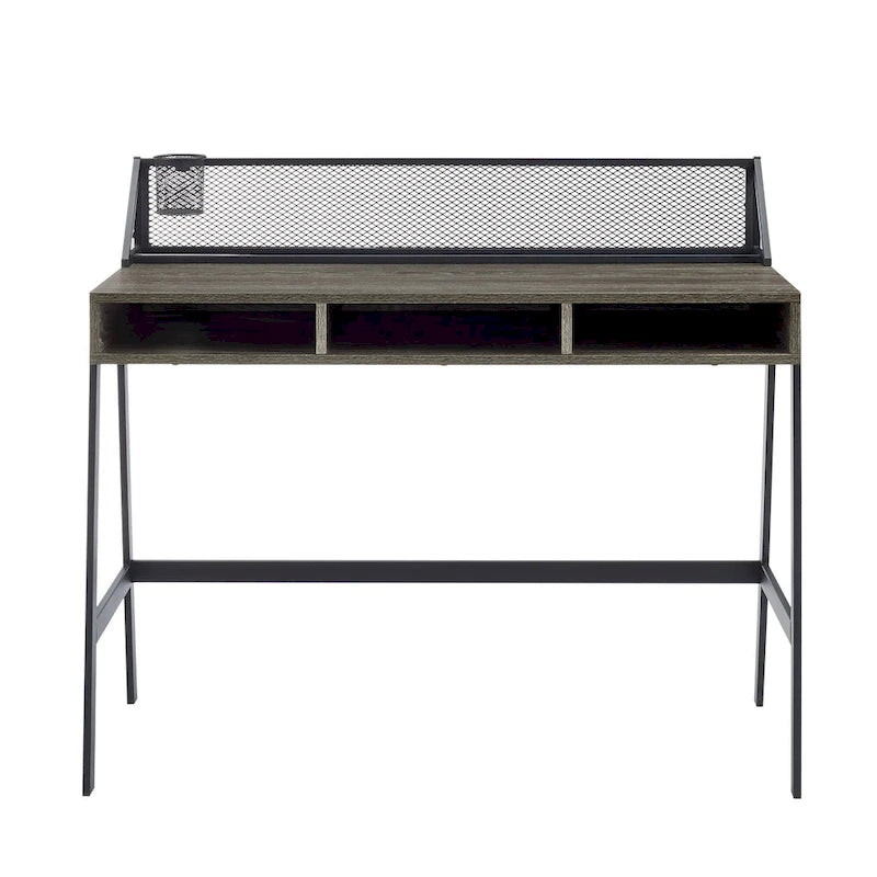 42-inch industrieel schrijfbureau met geperforeerde achterkant en opbergvakken