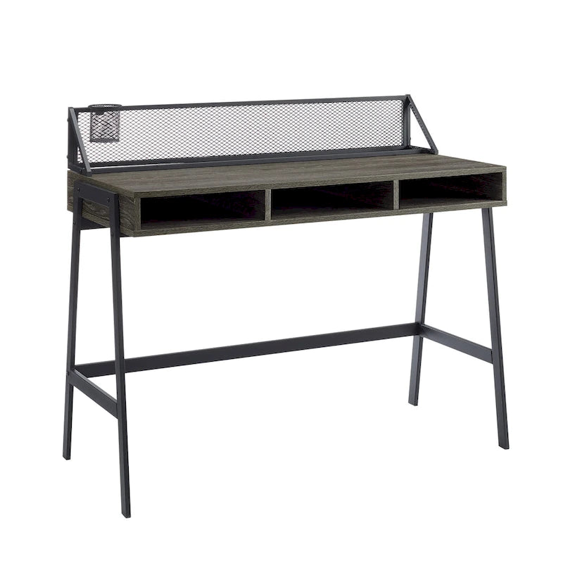 42-inch industrieel schrijfbureau met geperforeerde achterkant en opbergvakken