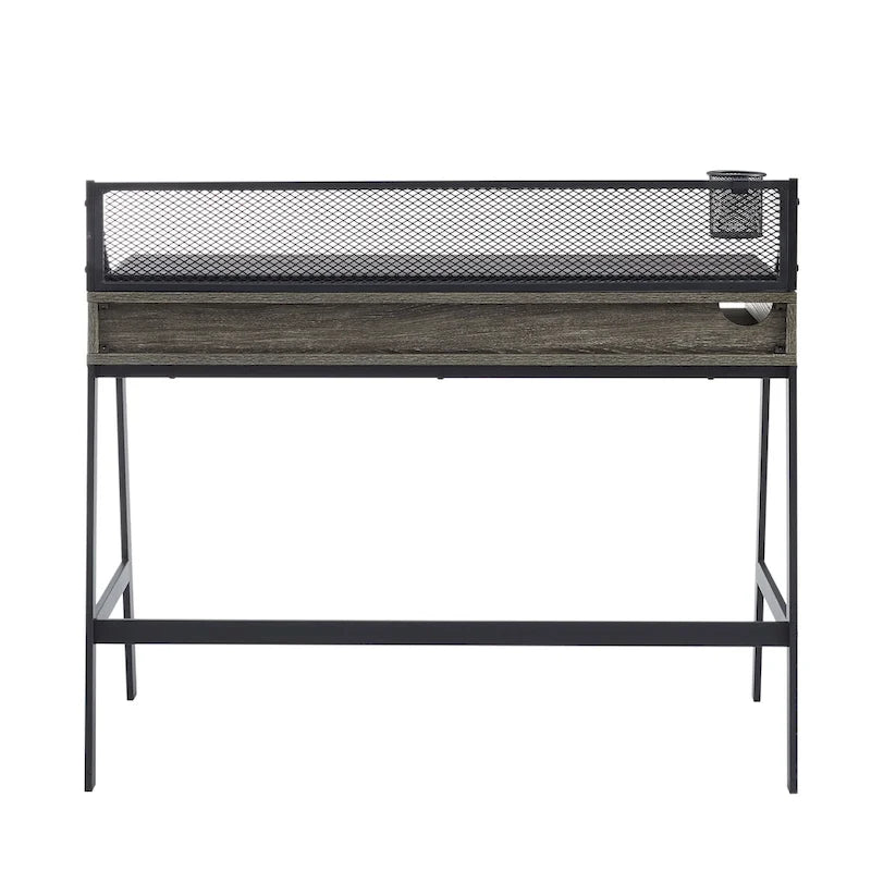 42-inch industrieel schrijfbureau met geperforeerde achterkant en opbergvakken