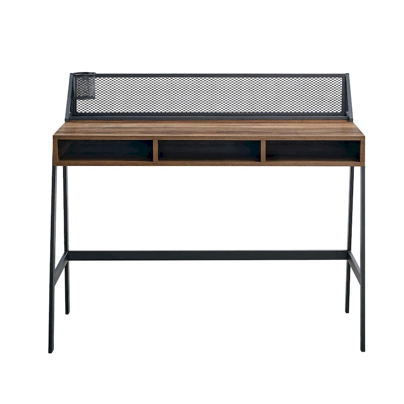 42-inch industrieel schrijfbureau met geperforeerde achterkant en opbergvakken