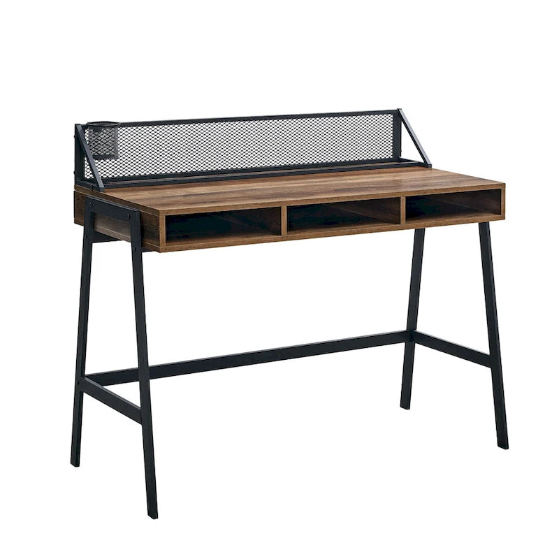 42-inch industrieel schrijfbureau met geperforeerde achterkant en opbergvakken