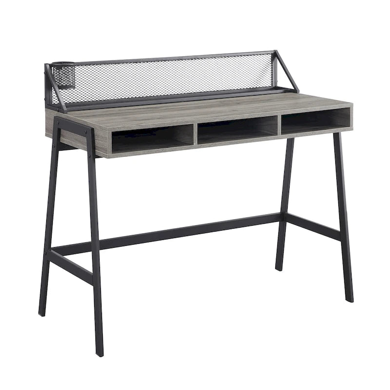 42-inch industrieel schrijfbureau met geperforeerde achterkant en opbergvakken