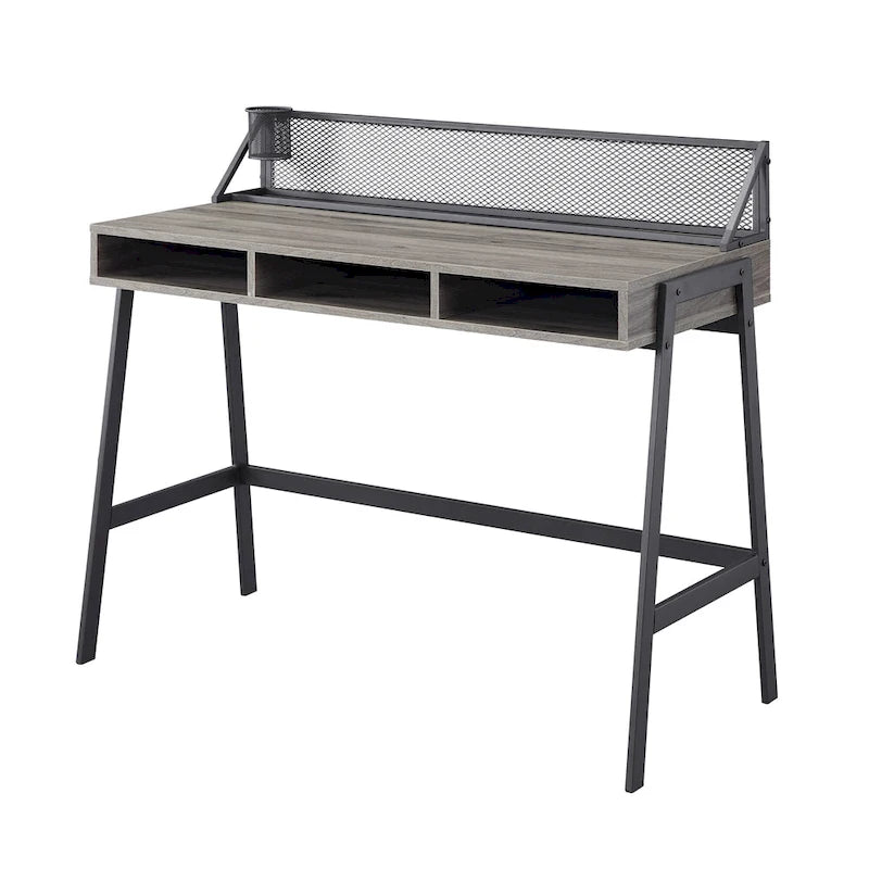 42-inch industrieel schrijfbureau met geperforeerde achterkant en opbergvakken