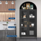 73 inch Hoge Metalen Boogkast met Glazen Deuren en 2 Verstelbare Planken