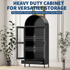 73 inch Hoge Metalen Boogkast met Glazen Deuren en 2 Verstelbare Planken