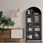 73 inch Hoge Metalen Boogkast met Glazen Deuren en 2 Verstelbare Planken