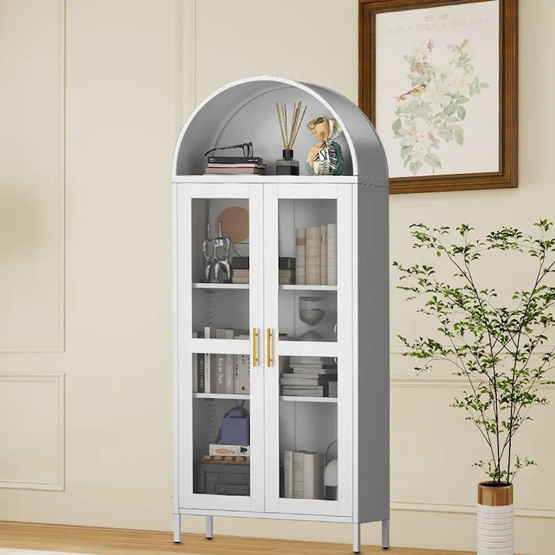 73 inch Hoge Metalen Boogkast met Glazen Deuren en 2 Verstelbare Planken