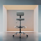 Height Adjustable Drafting Stool - With Premium Leather, Rolling Wheels