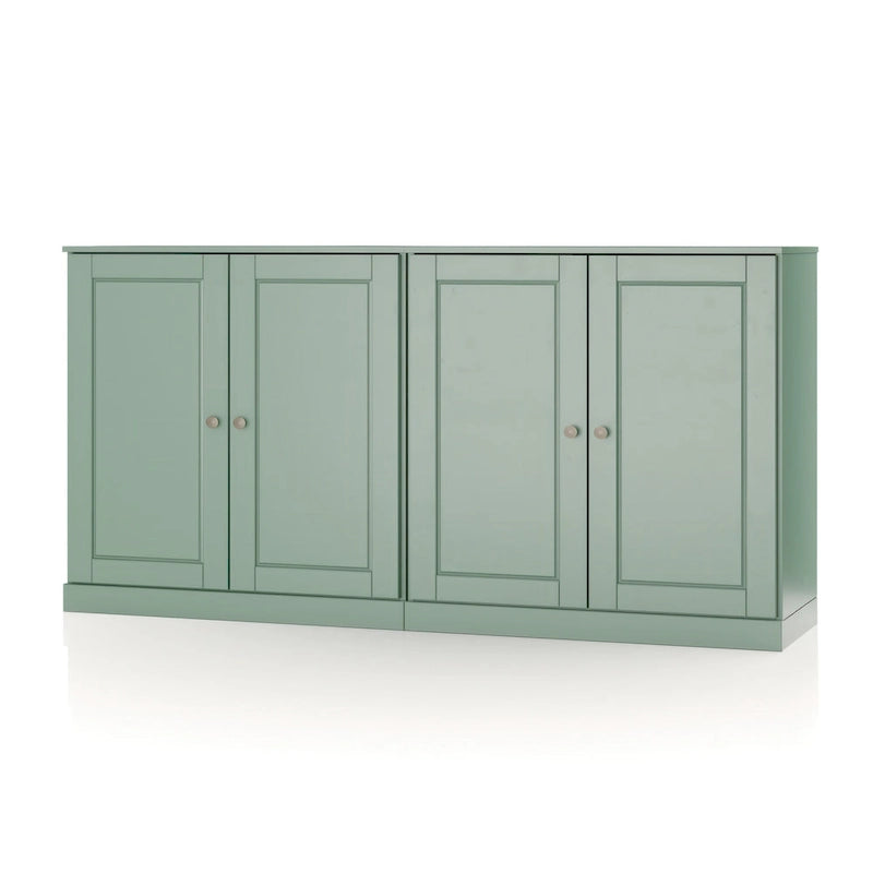 Massief houten dressoir van 163 cm met verhoogde paneeldeuren, 4 laden en verstelbare planken