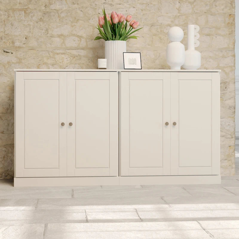 Massief houten dressoir van 163 cm met verhoogde paneeldeuren, 4 laden en verstelbare planken