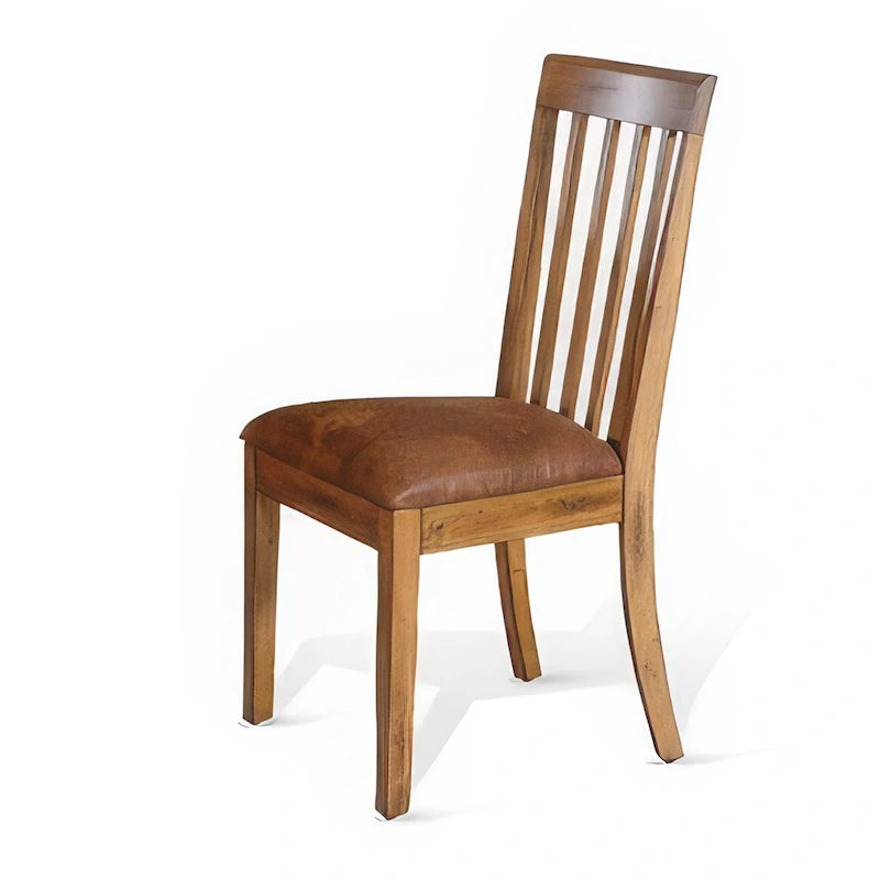 Eetkamerstoel met spijlenrug, Lichtbruin microvezel, Massief hout