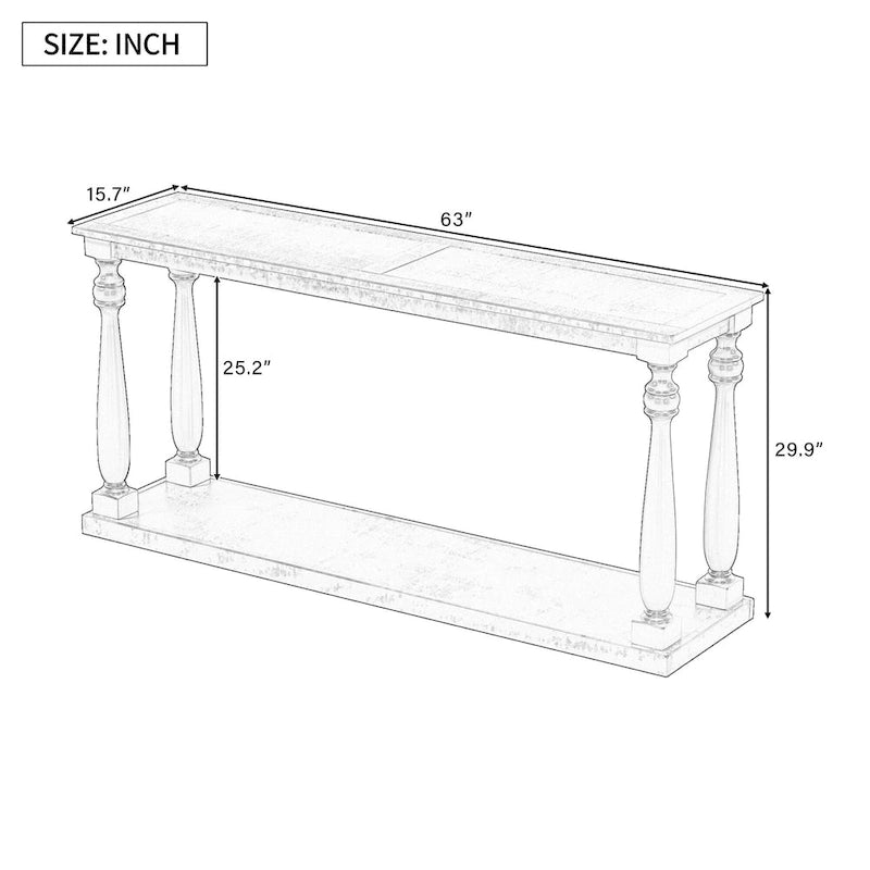 63-inch consoletafel met vaaspoten en onderblad