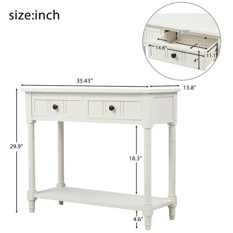 Houten consoletafel met twee laden en onderste plank