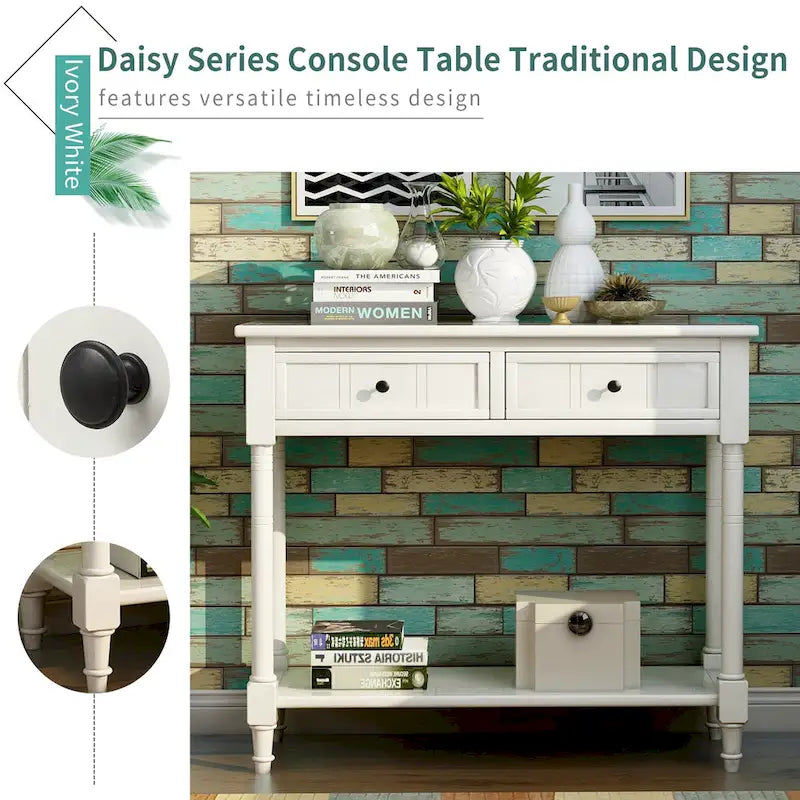Houten consoletafel met twee laden en onderste plank