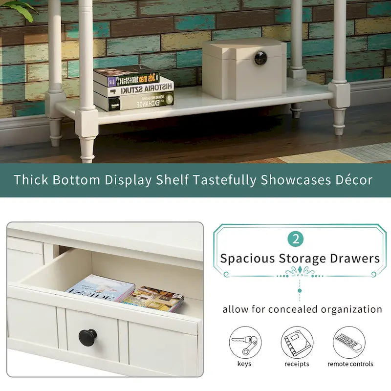Houten consoletafel met twee laden en onderste plank