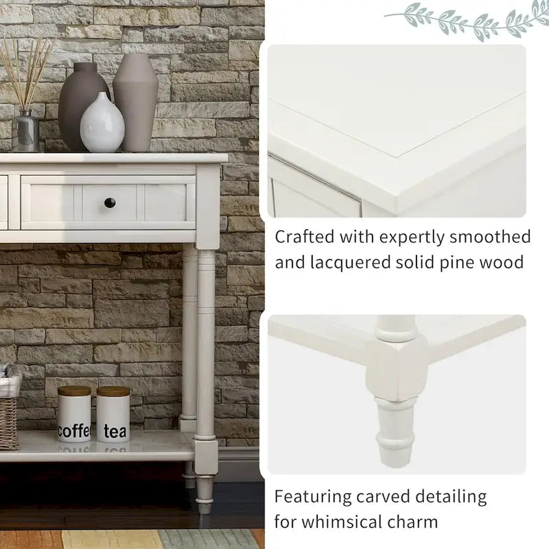 Houten consoletafel met twee laden en onderste plank