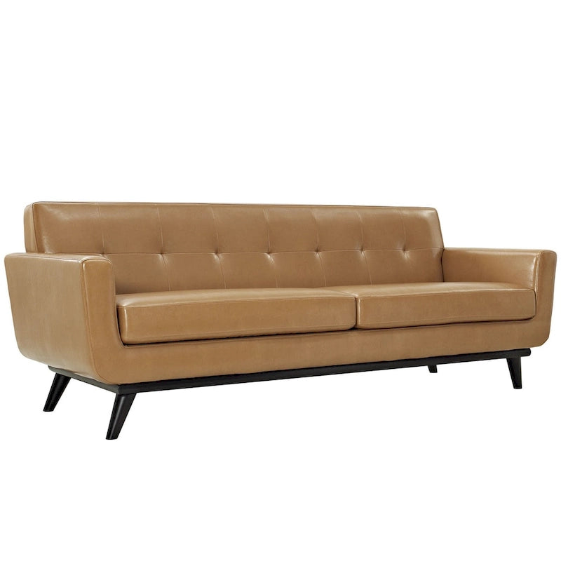 Cognackleurige mid-century bank van bonded leer