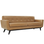 Cognackleurige mid-century bank van bonded leer