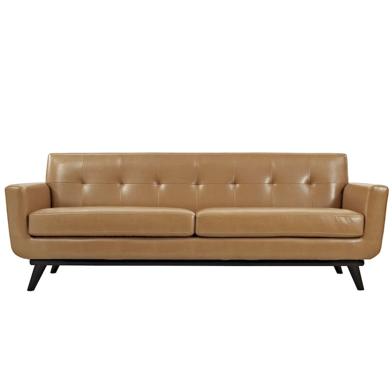 Cognackleurige mid-century bank van bonded leer