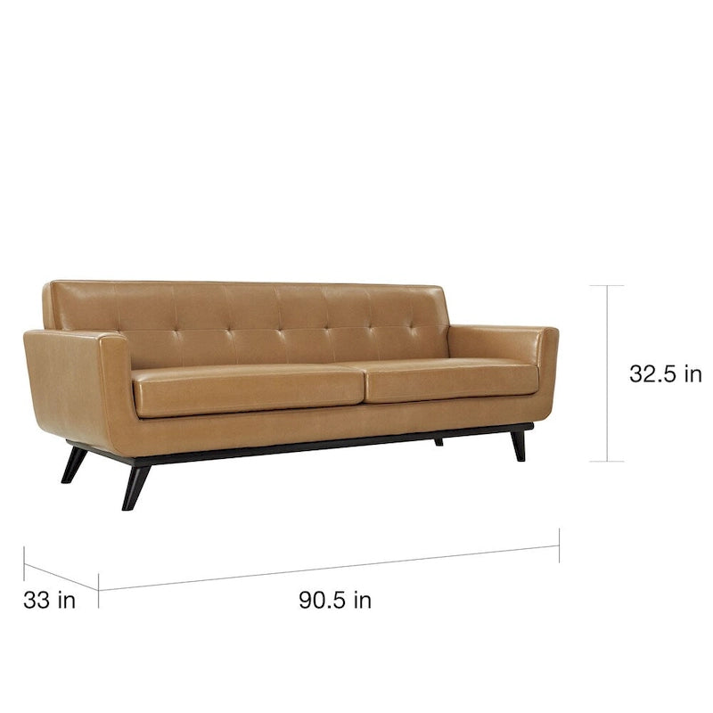 Cognackleurige mid-century bank van bonded leer
