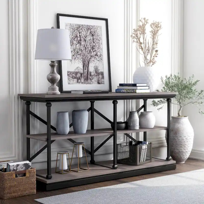 Overgangs 59-inch stalen console tafel met 2 planken