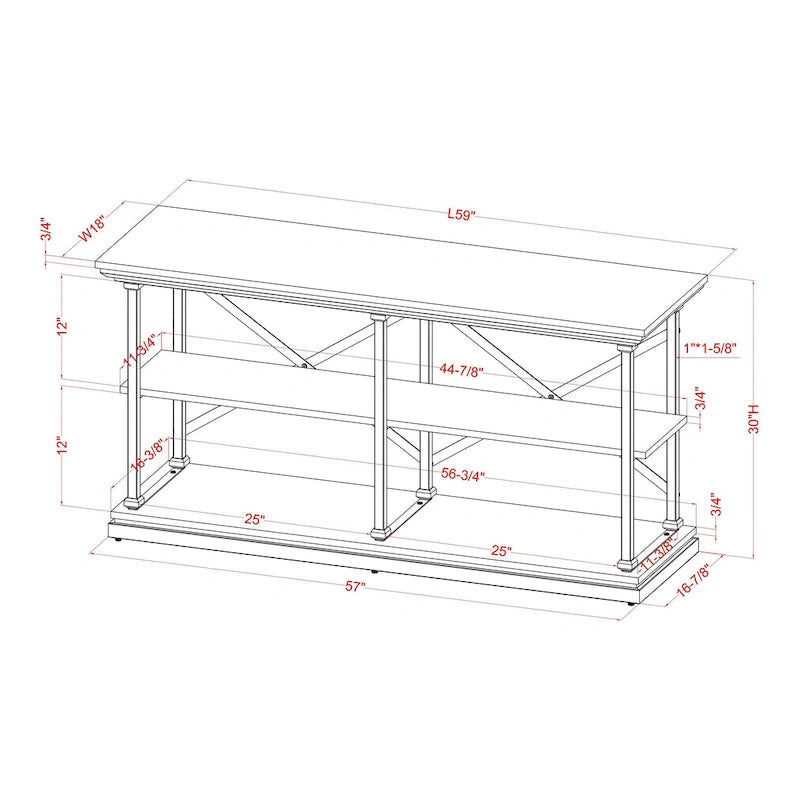 Overgangs 59-inch stalen console tafel met 2 planken