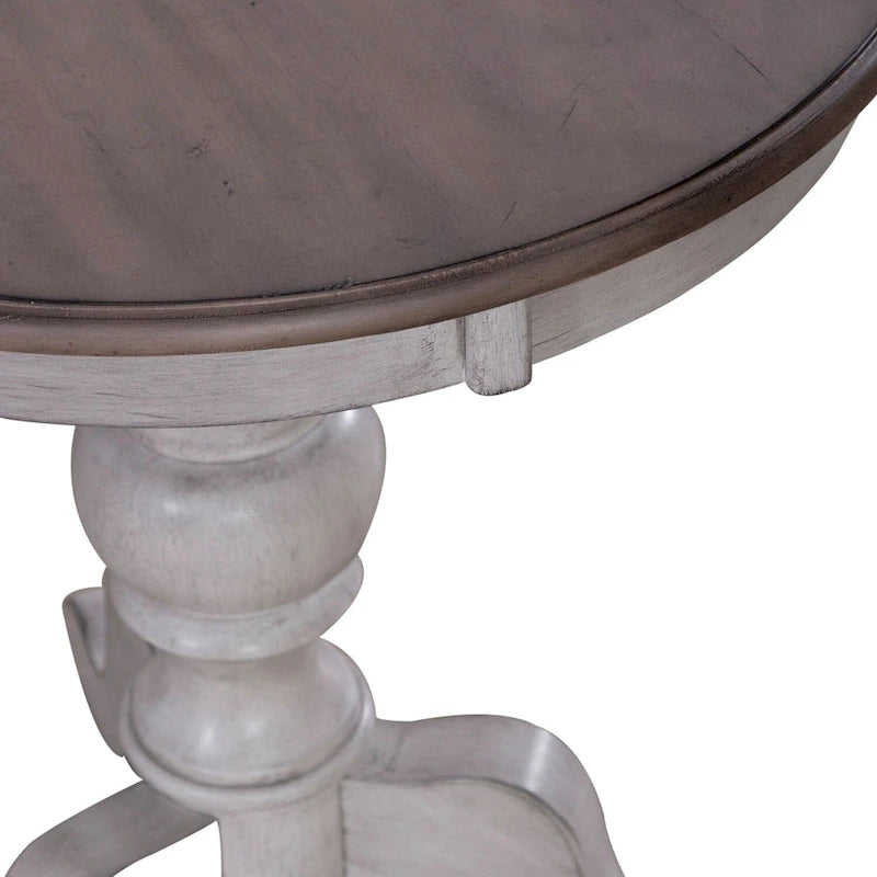 Antiek wit & verweerd grenen ronde bijzettafel