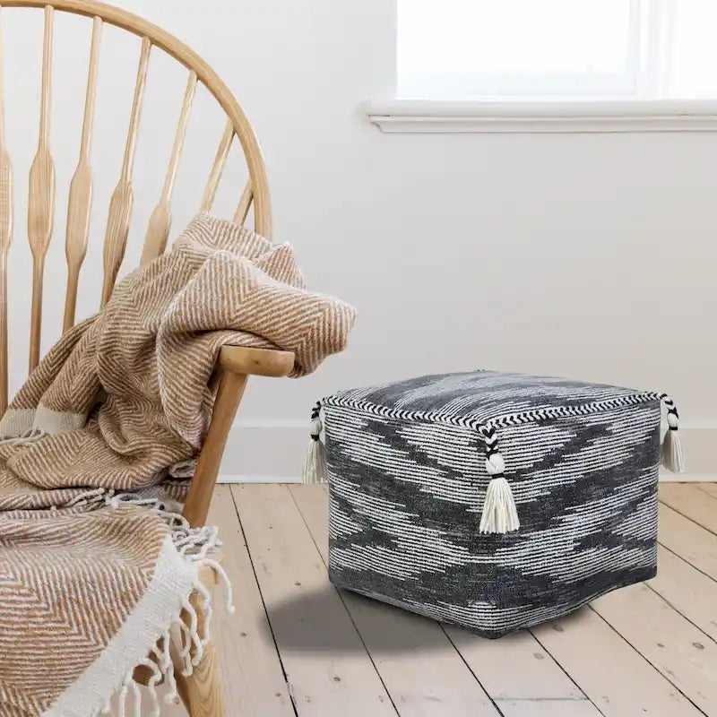 Sevita Gray Modern Electrostatic Geometric Pouf Ottoman