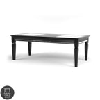 Moderne zwarte eettafel met glazen blad van 84 inch