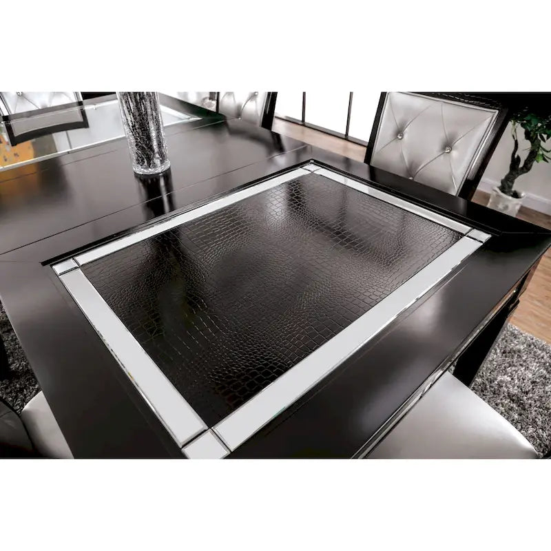 Moderne zwarte eettafel met glazen blad van 84 inch