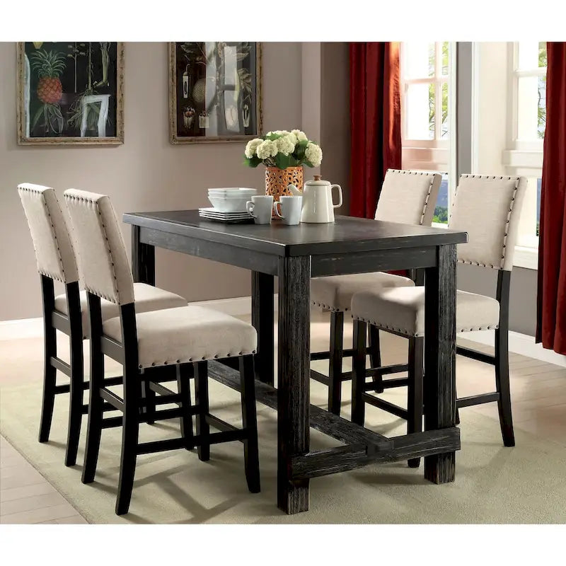 Rustieke Zwarte Eetkamertafel op Barhoogte van 152 cm