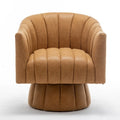 Mid-century draaibare ronde kuipstoel met knoopdetails van PU-leer