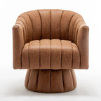 Mid-century draaibare ronde kuipstoel met knoopdetails van PU-leer