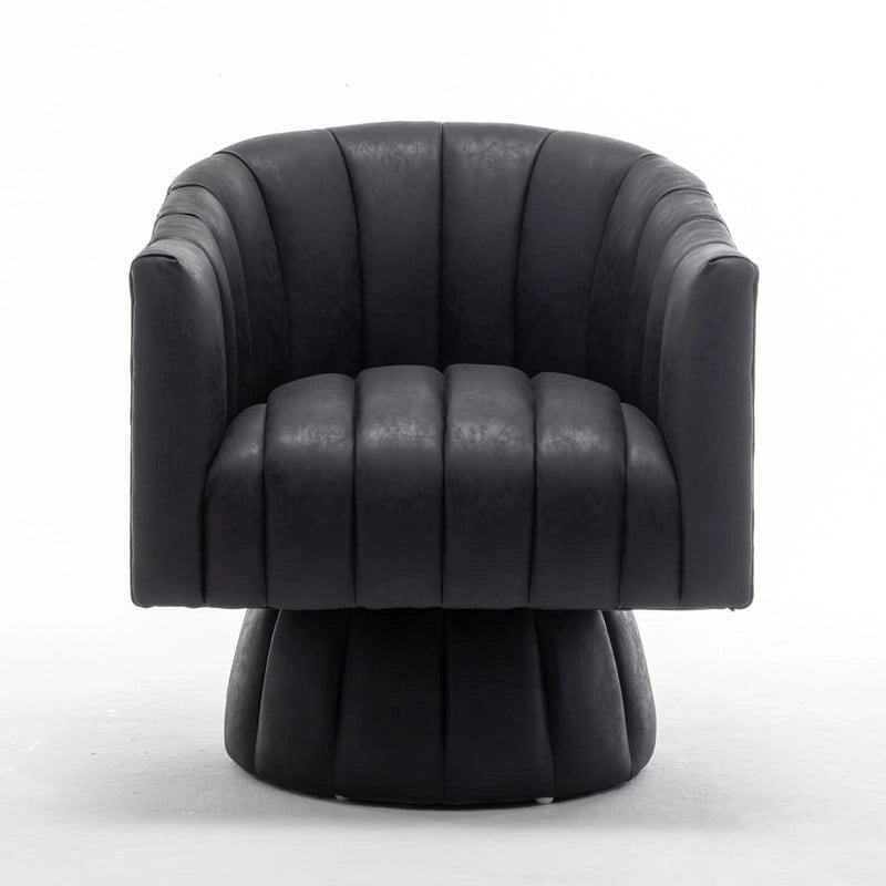Mid-century draaibare ronde kuipstoel met knoopdetails van PU-leer