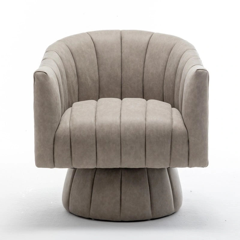 Mid-century draaibare ronde kuipstoel met knoopdetails van PU-leer