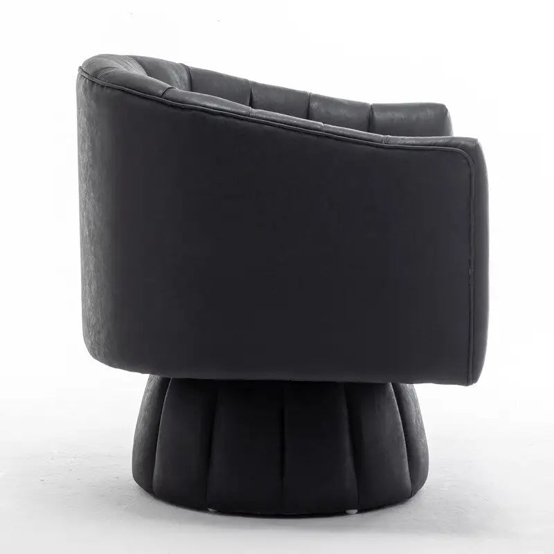 Mid-century draaibare ronde kuipstoel met knoopdetails van PU-leer