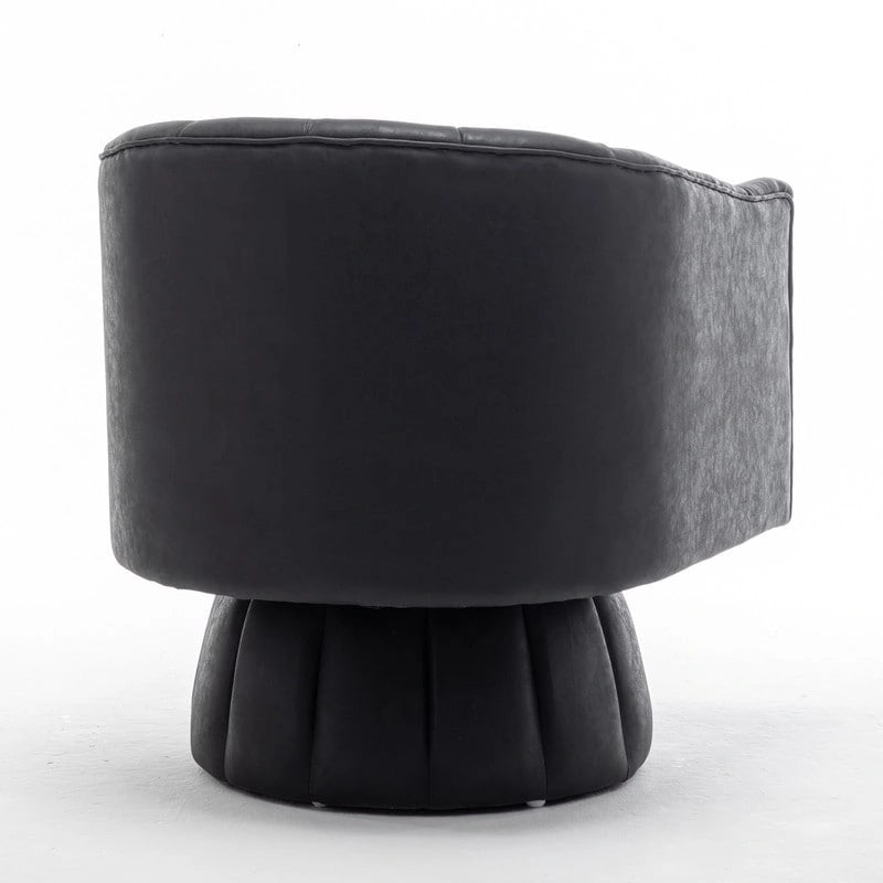 Mid-century draaibare ronde kuipstoel met knoopdetails van PU-leer