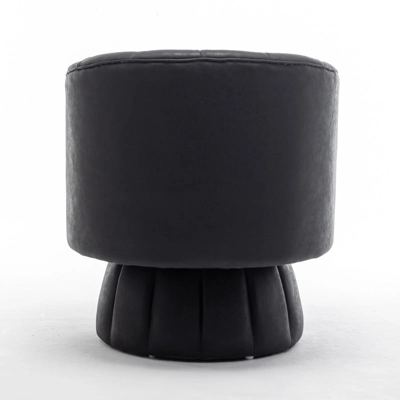 Mid-century draaibare ronde kuipstoel met knoopdetails van PU-leer