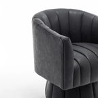 Mid-century draaibare ronde kuipstoel met knoopdetails van PU-leer