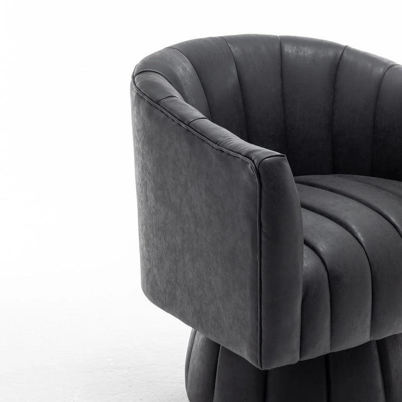 Mid-century draaibare ronde kuipstoel met knoopdetails van PU-leer