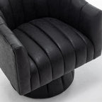 Mid-century draaibare ronde kuipstoel met knoopdetails van PU-leer