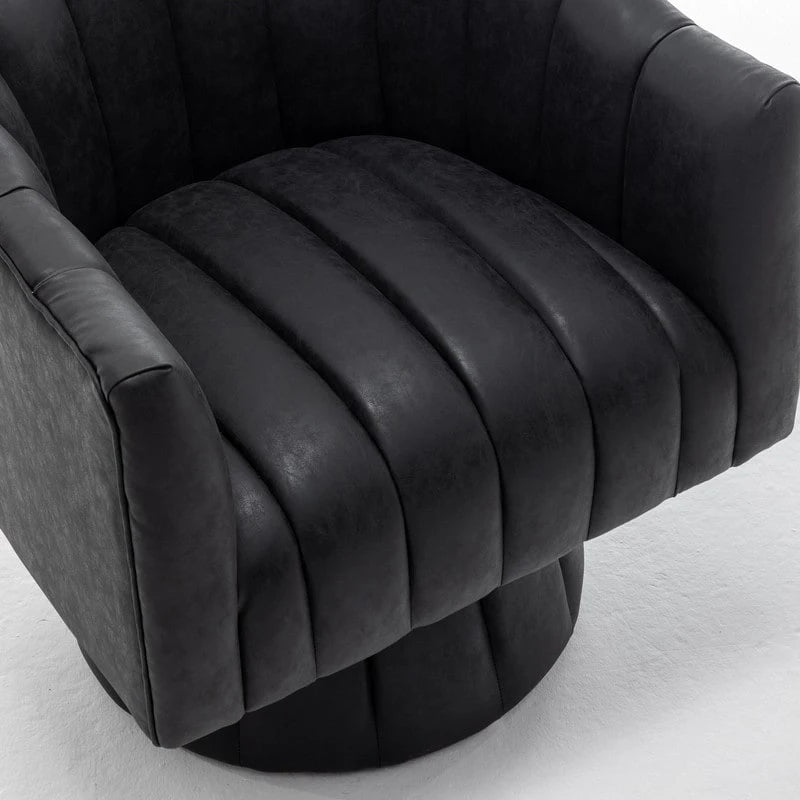 Mid-century draaibare ronde kuipstoel met knoopdetails van PU-leer