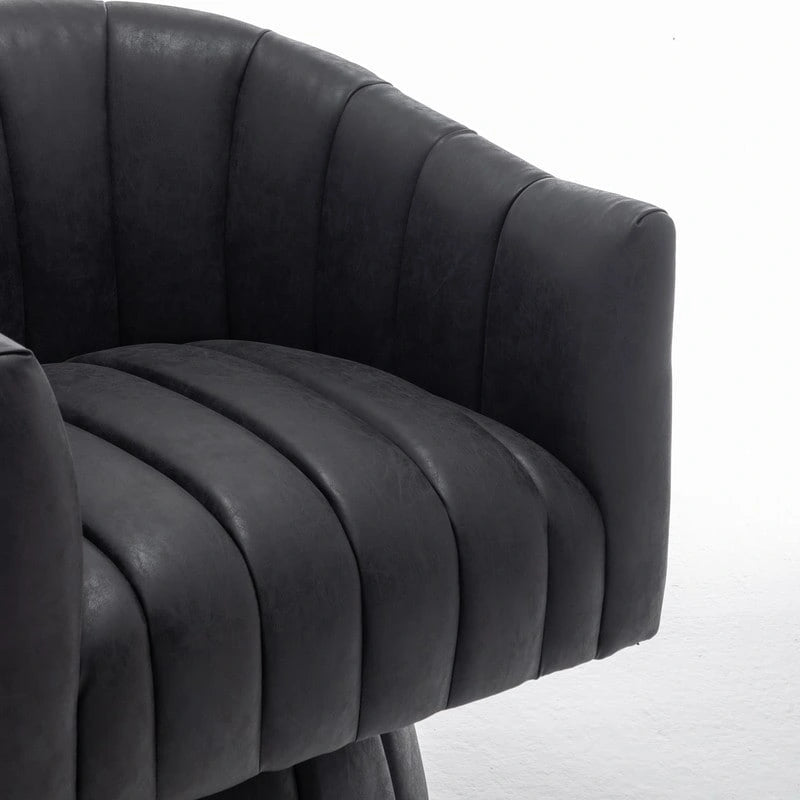 Mid-century draaibare ronde kuipstoel met knoopdetails van PU-leer