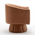 Mid-century draaibare ronde kuipstoel met knoopdetails van PU-leer