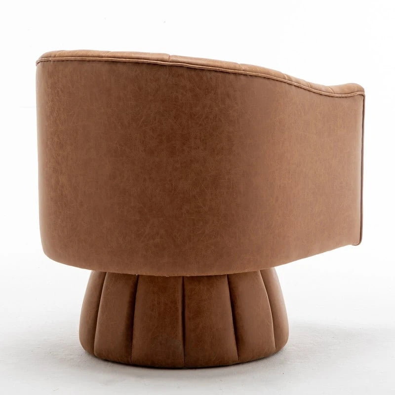 Mid-century draaibare ronde kuipstoel met knoopdetails van PU-leer