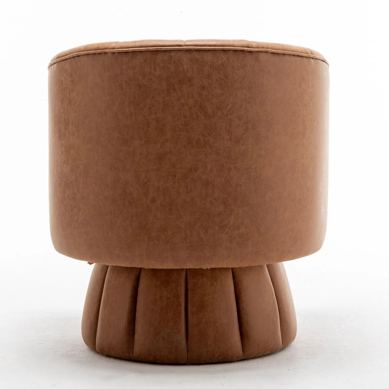 Mid-century draaibare ronde kuipstoel met knoopdetails van PU-leer