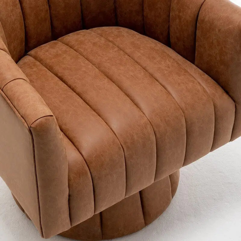 Mid-century draaibare ronde kuipstoel met knoopdetails van PU-leer